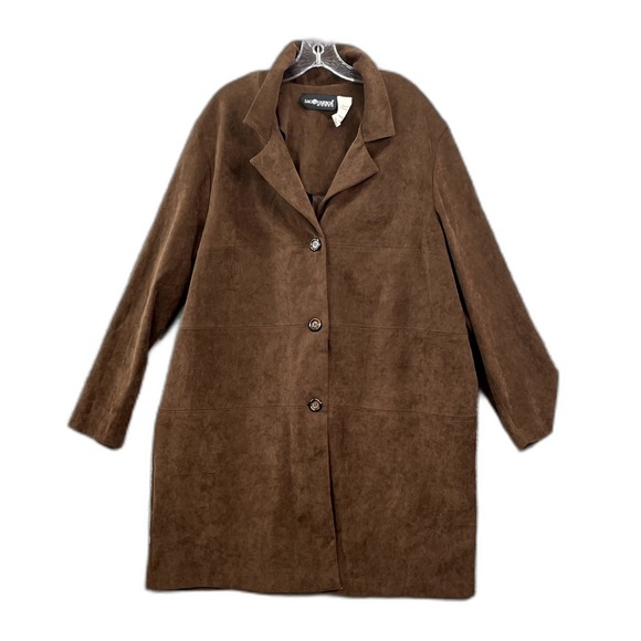 Sag Harbor Jackets & Blazers - Vintage Sag Harbor Suede Long Coat Womens 20W Brown Single Breasted Grunge Retro
